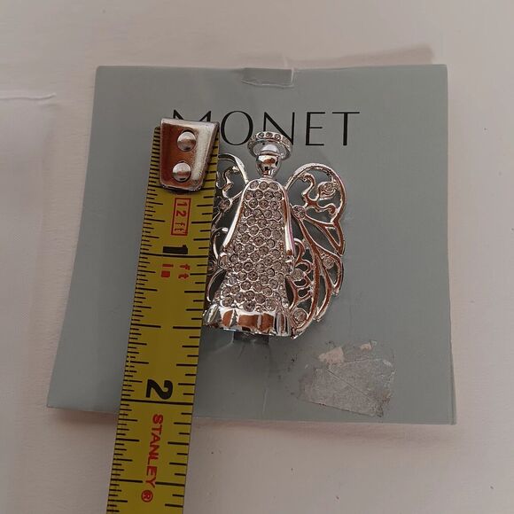 Vintage Monet Angel Brooch Rhinestone Silver Tone Pin - Picture 10 of 11